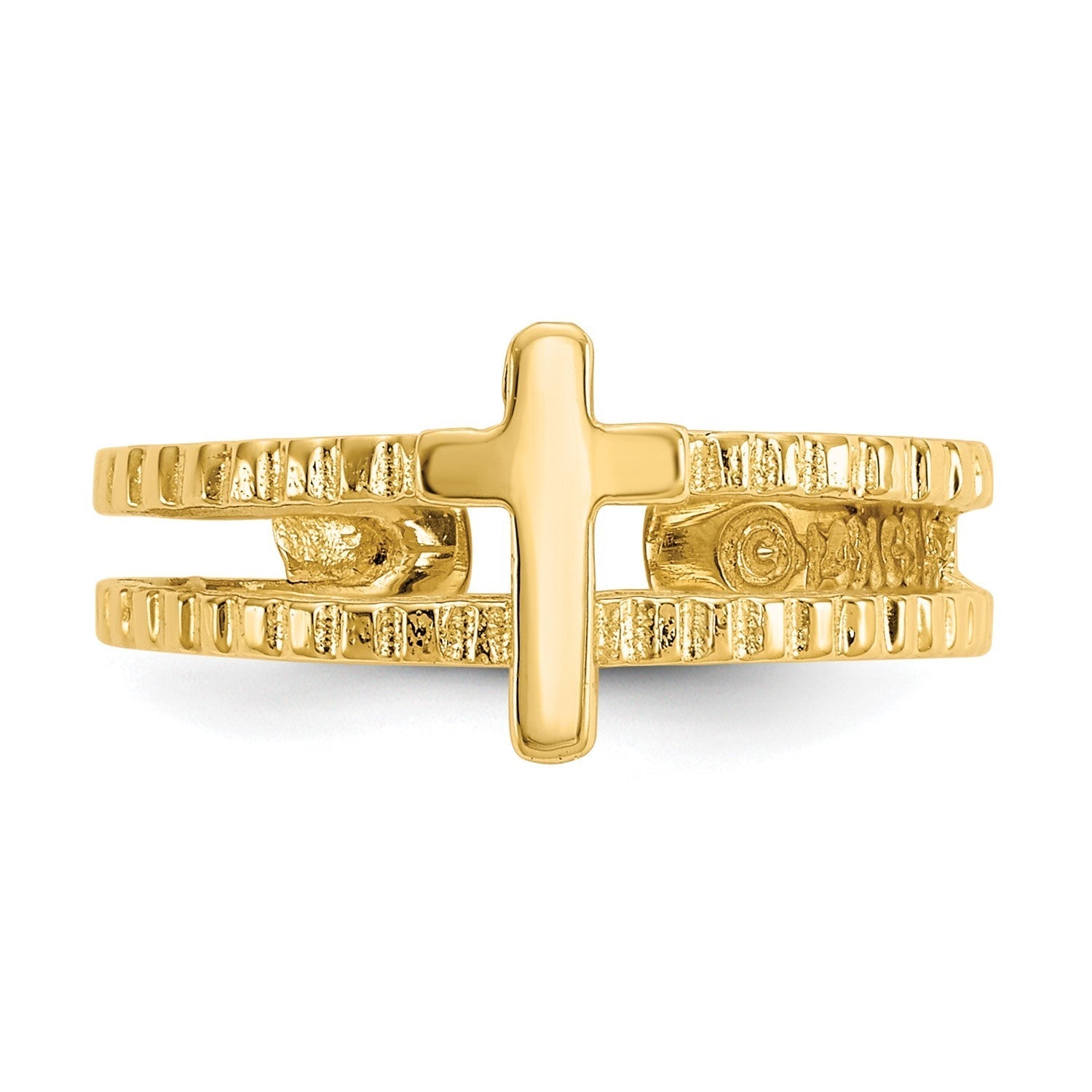 14k Yellow Solid Gold Cross Design Toe Summer Ring - JewelryAffairs