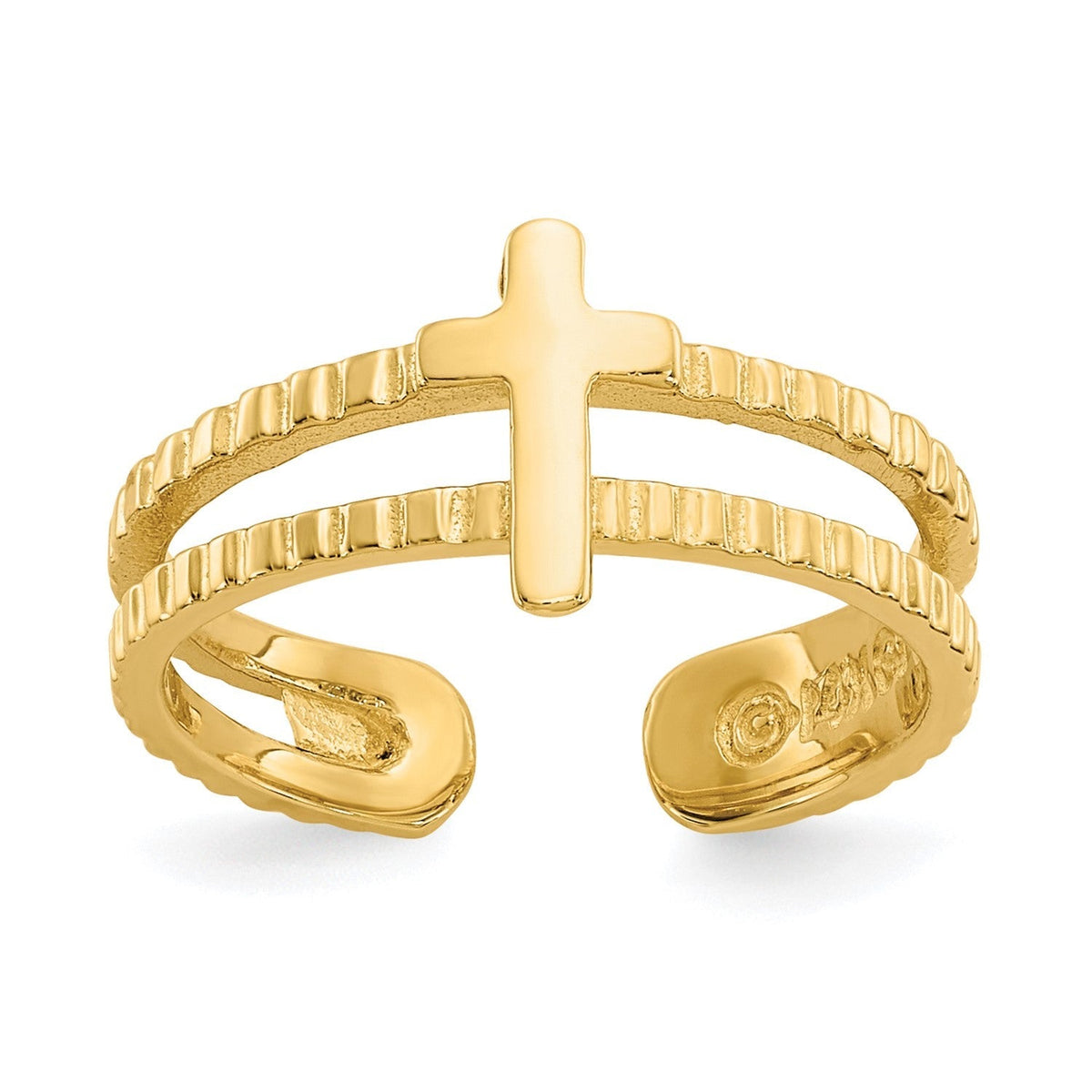 14k Yellow Solid Gold Cross Design Toe Summer Ring - JewelryAffairs
