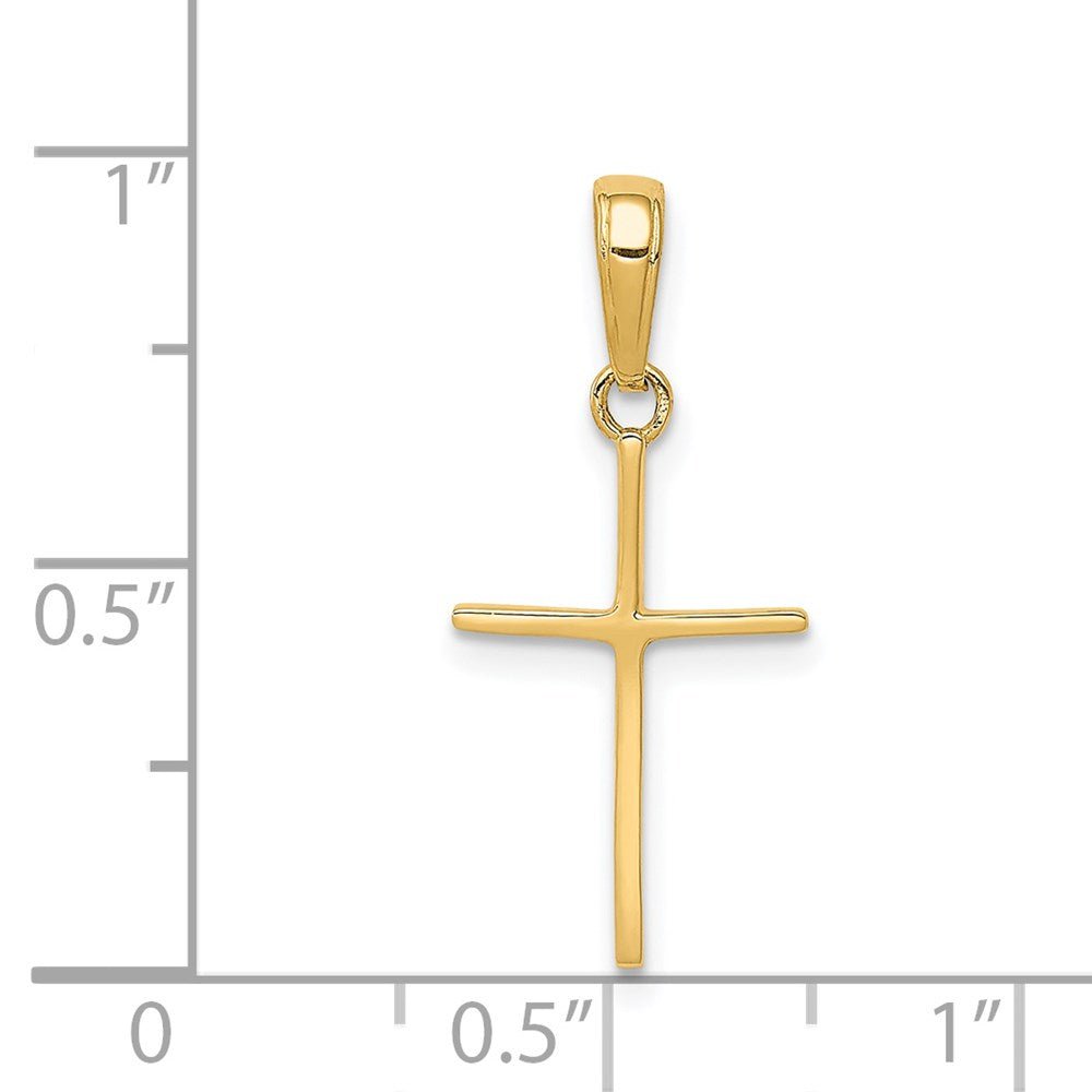 14k Yellow Solid Gold High Polished Cross Unisex Pendant, 24x11mm