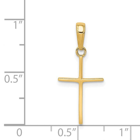 14k Yellow Solid Gold High Polished Cross Unisex Pendant, 24x11mm
