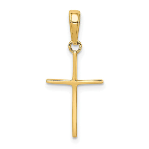 14k Yellow Solid Gold High Polished Cross Unisex Pendant, 24x11mm