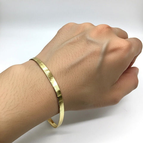 14k Yellow Solid Gold Imperial Herringbone Chain Bracelet, 3.0mm, 7"