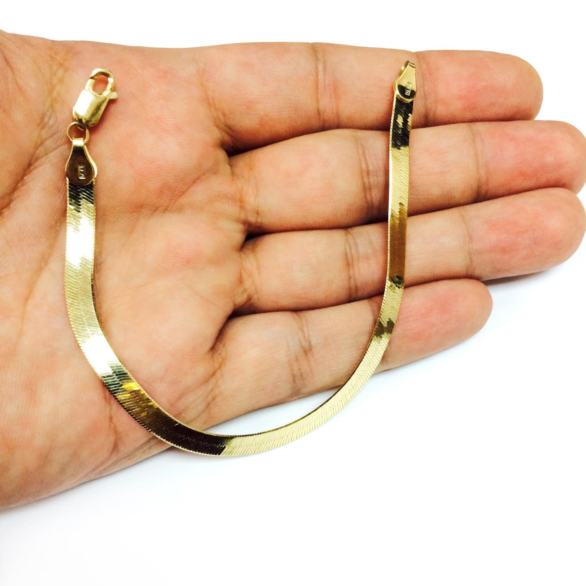 14k Yellow Solid Gold Imperial Herringbone Chain Bracelet, 5.0mm - JewelryAffairs