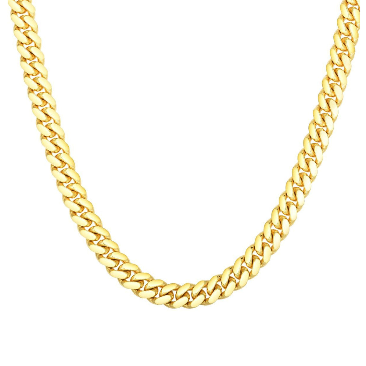 14k Yellow Solid Gold Miami Cuban Link Chain Necklace, Width 8.2mm - JewelryAffairs