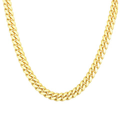 14k Yellow Solid Gold Miami Cuban Link Chain Necklace, Width 8.2mm - JewelryAffairs