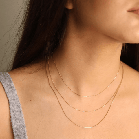 14k Yellow Solid Gold Mirror Box Chain Necklace, 0.6mm