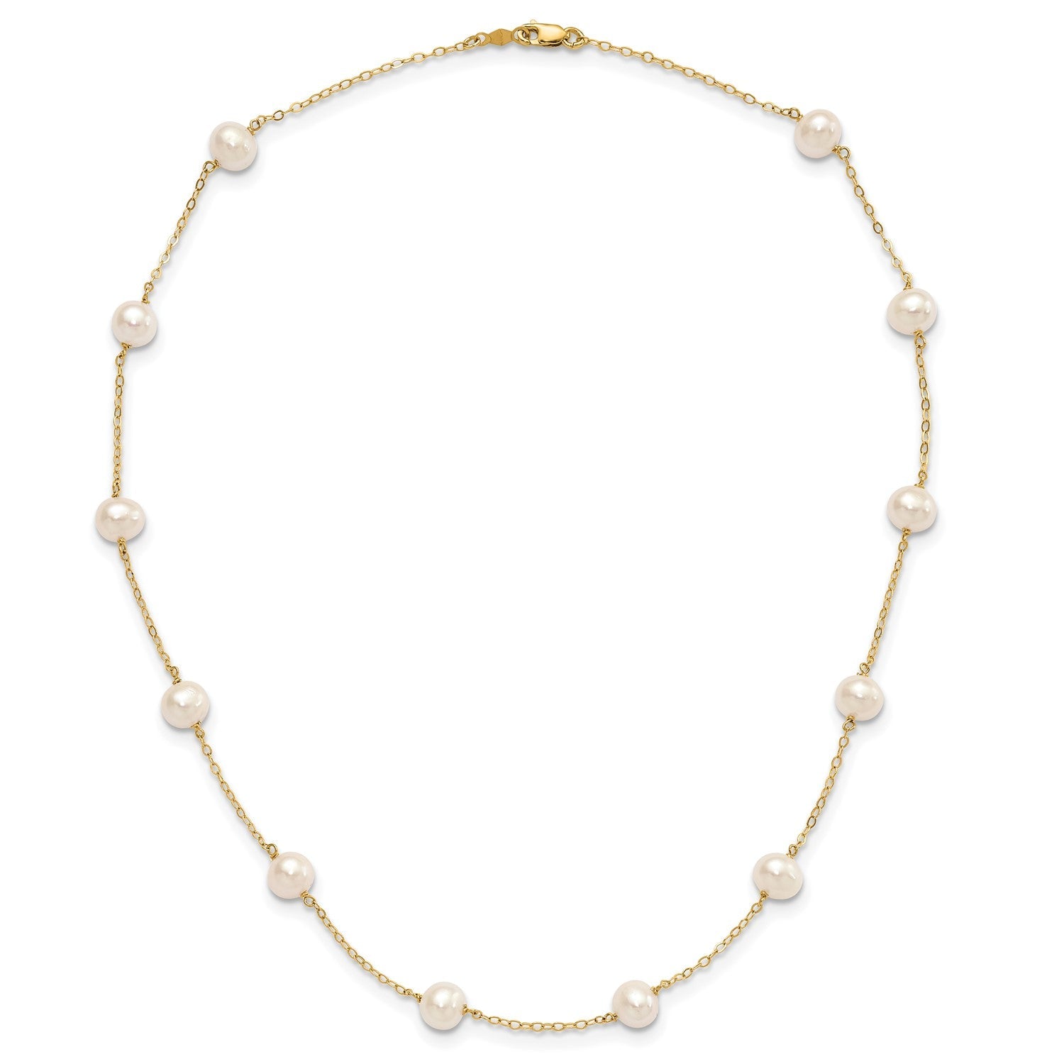 14K Yellow Gold Fresh Water Cultured 6mm Pearl 12-station Necklace, 16