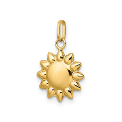 14k Yellow Gold High Polished Puffed Sun Pendant, 12mm