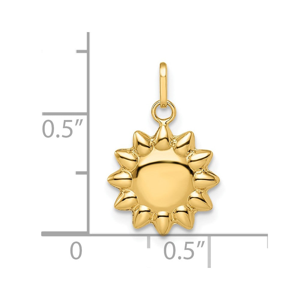 14k Yellow Gold High Polished Puffed Sun Pendant, 12mm