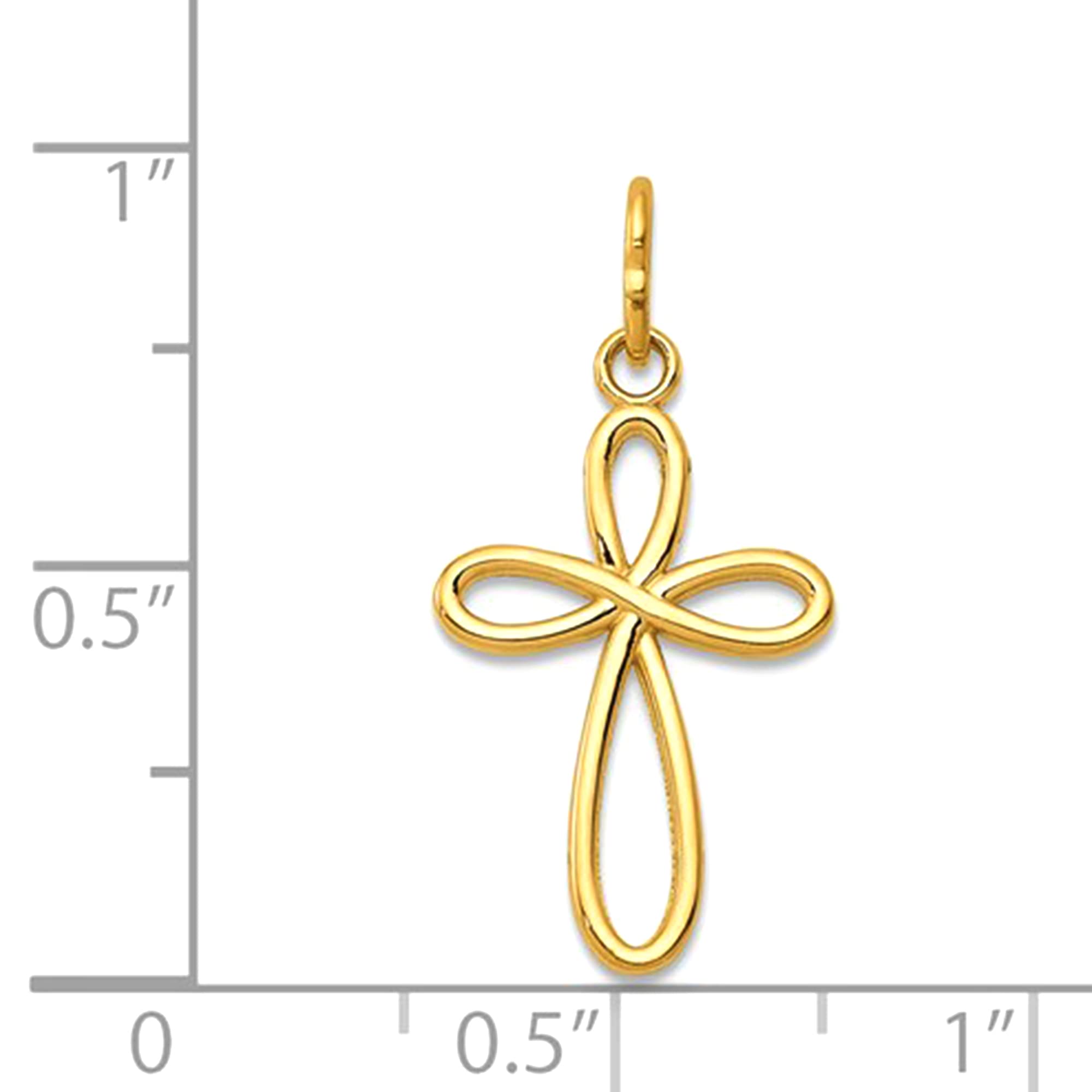 14k Yellow Gold Small Ribbon Cross Religious Pendant