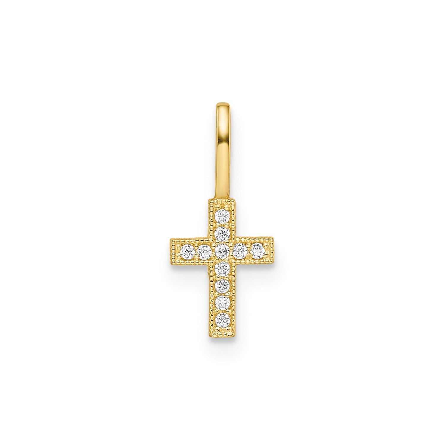 14k Yellow Real Gold CZ Stone Cross Pendant, 8x6mm
