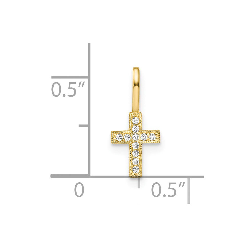 14k Yellow Real Gold CZ Stone Cross Pendant, 8x6mm