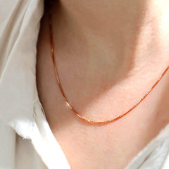 14k Real Solid Gold Box Style Chain Necklace, 0.6mm (24 Inches, Rose Gold)