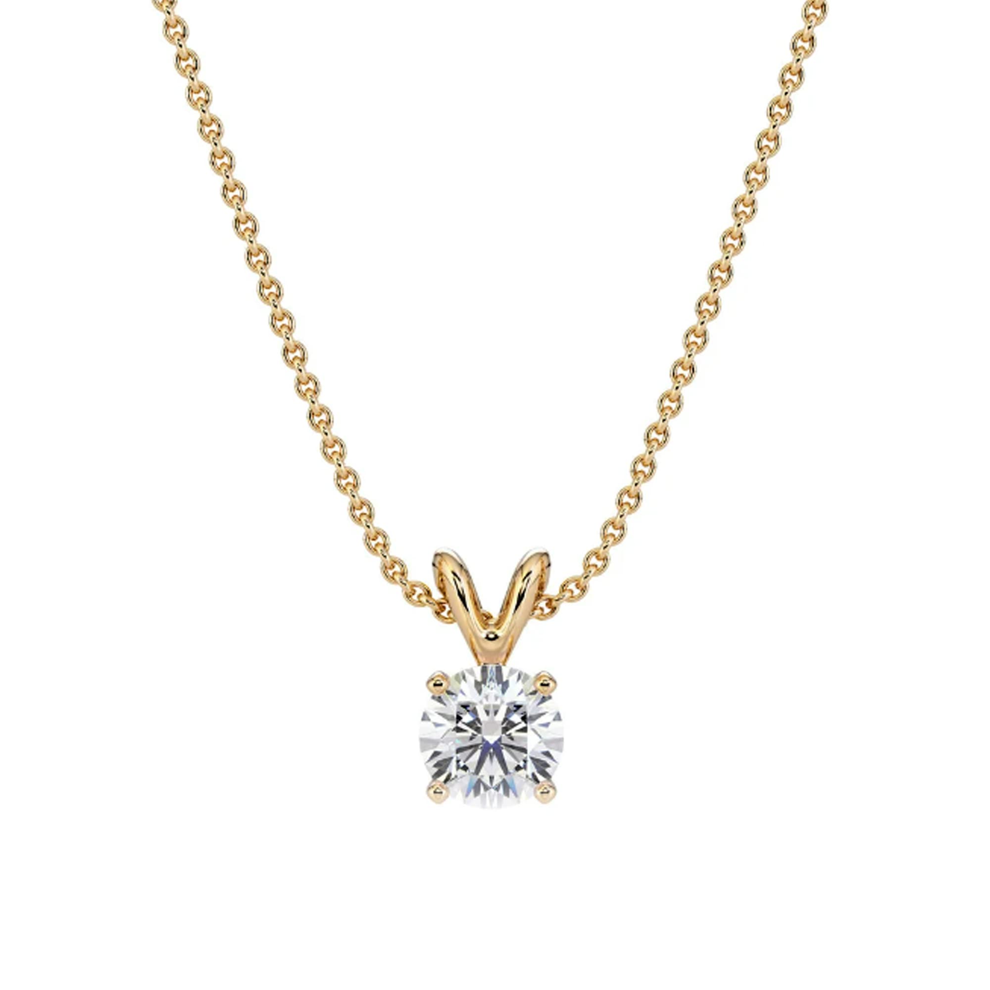 14k Real Gold Round VS/SI DEF Lab Grown Diamond Solitaire 18 Necklace (0.25 Carat Total Weight, Yellow Gold)