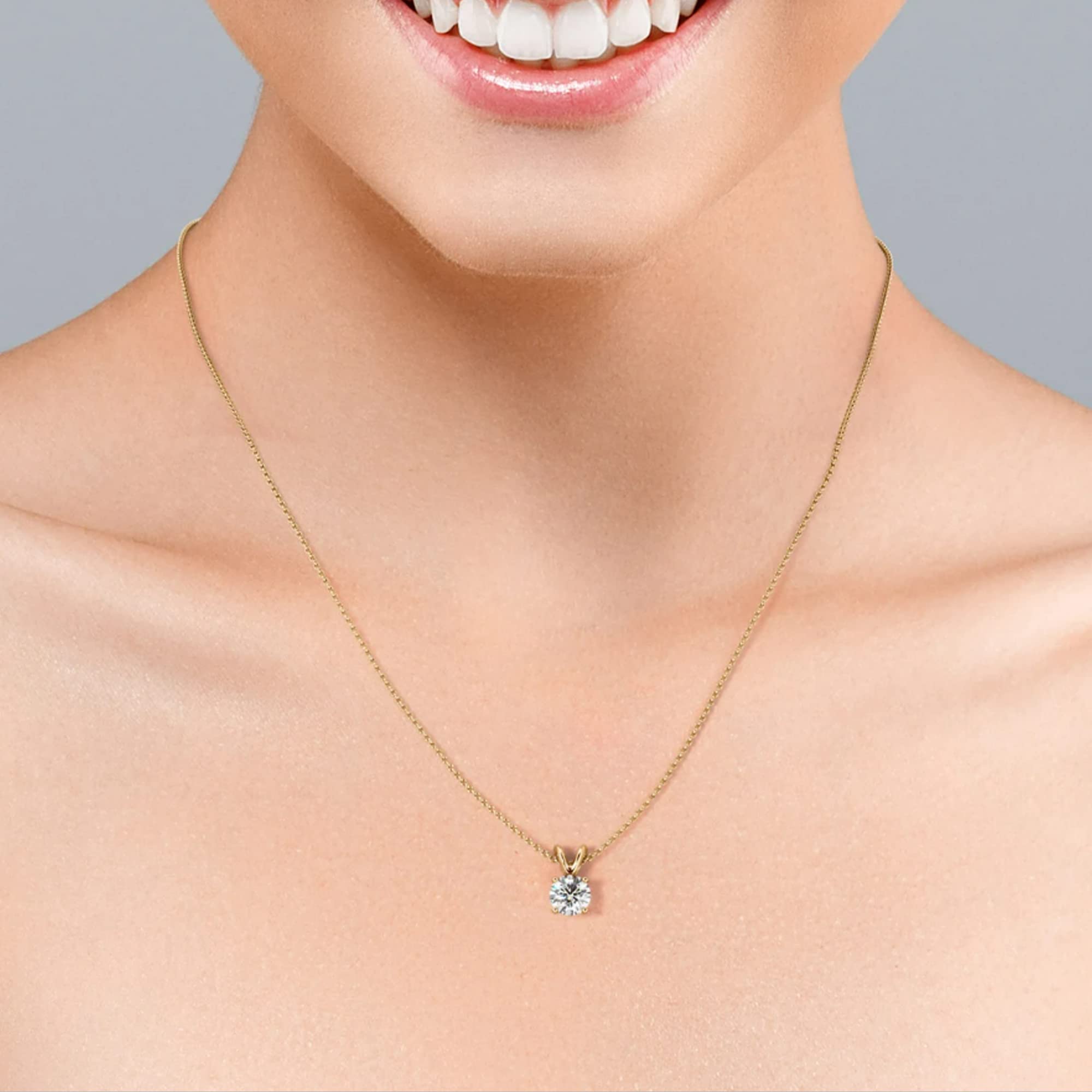 14k Real Gold Round VS/SI DEF Lab Grown Diamond Solitaire 18 Necklace (0.25 Carat Total Weight, Yellow Gold)