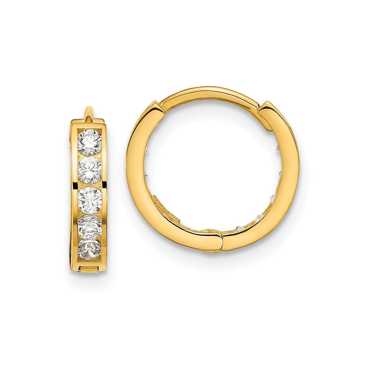 14k Yellow Gold Cubic Zirconia Reversible Hinged Hoop Earrings, 12mm