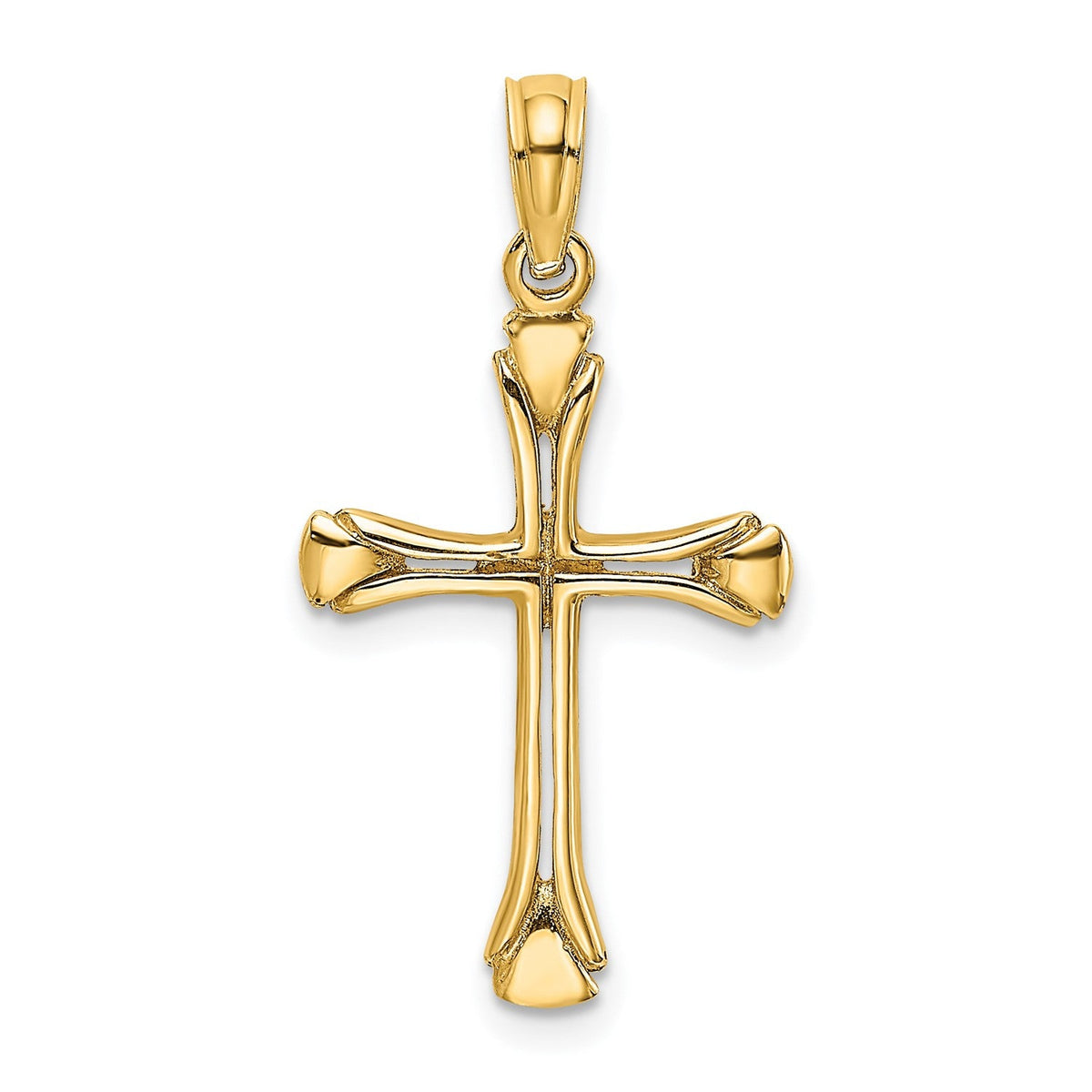 14K Real Solid Yellow Gold High Polished Unisex Cross Pendant,1 x 0.5 inches