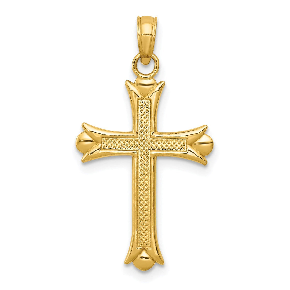 14k Real Yellow Solid Gold Fleur De Lis Cross Pendant, 30x16mm