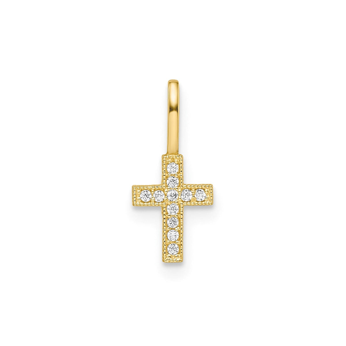 14k Yellow Real Gold CZ Stone Cross Pendant, 8x6mm