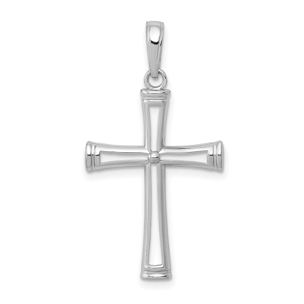14K Real White Solid Gold High Polished and Cut-Out Cross Pendant Charm