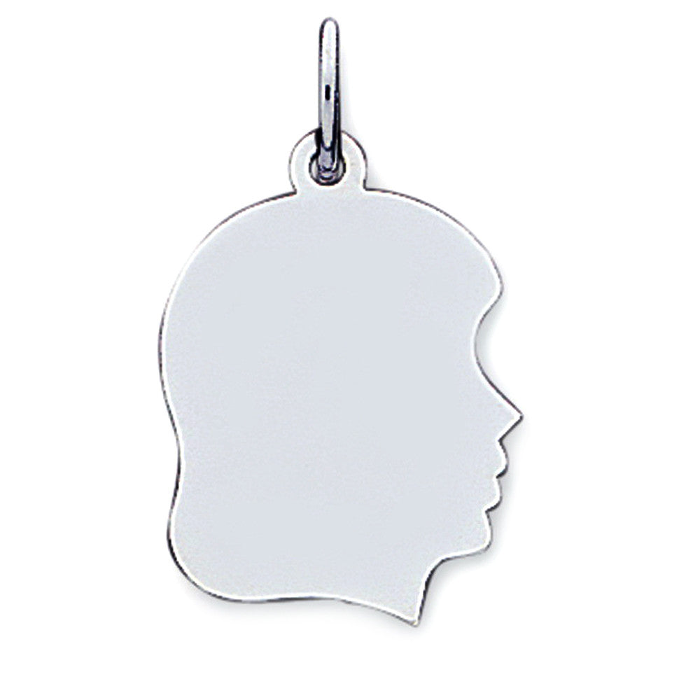 14K White Gold Female Head Silhouette Charm, 12 x 21 mm