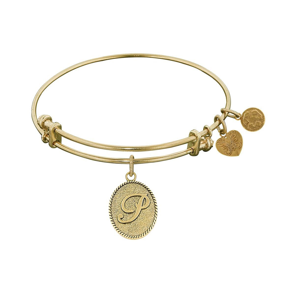 Yellow Brass Initial Letter P Angelica Bangle Bracelet, 7.25