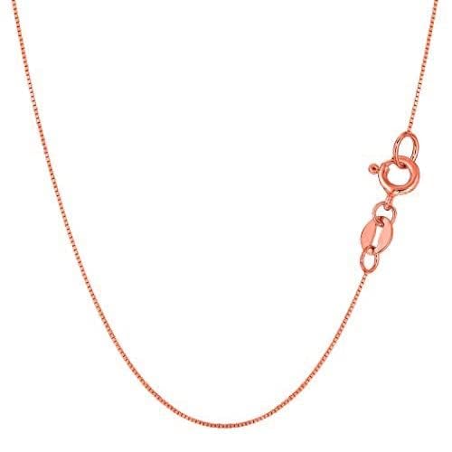 14k Real Solid Gold Box Style Chain Necklace, 0.6mm (24 Inches, Rose Gold)