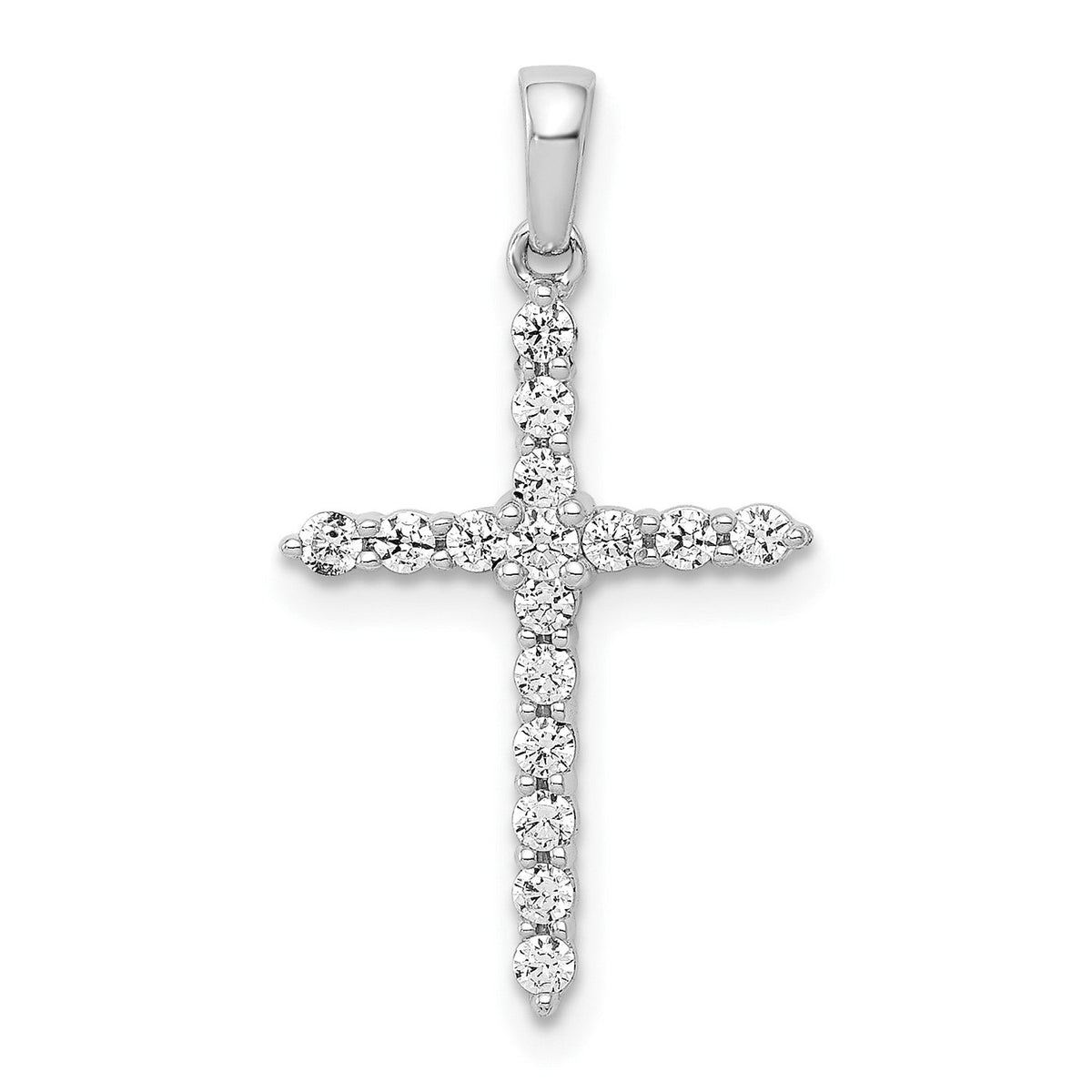 10K Real White Solid Gold High Polished 1/4ct. Diamond Cross Pendant Charm, 23x13mm
