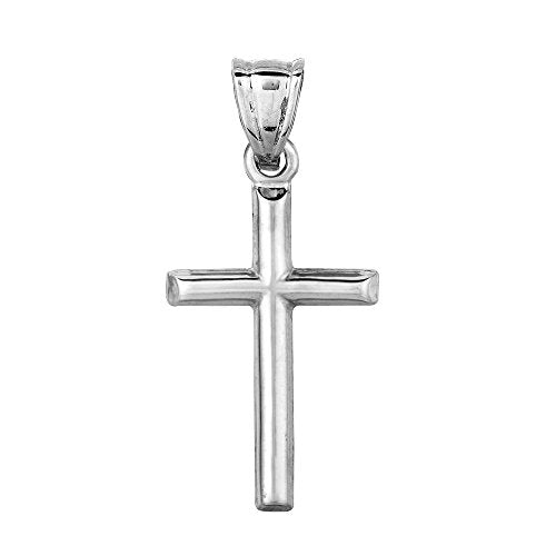 Colgante de cruz de tubo redondo brillante de oro blanco de 14 quilates, joyería de diseño fino para hombres y mujeres