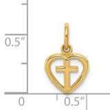 14K Yellow Gold Heart and Cross Charm Pendant