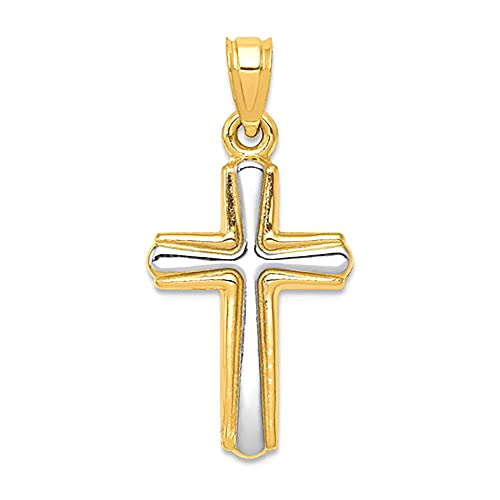 14k gult og hvitt gull Cross Unisex anheng fine designersmykker for menn og kvinner