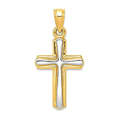 Ciondolo unisex con croce in oro giallo e bianco 14k, gioielli di design per uomini e donne