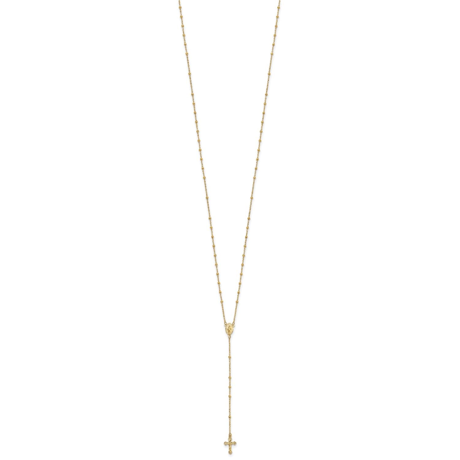 Jewelry Affairs 14K Yellow Gold Religious Rosary Y-Necklace with Cross and Beaded Chain, 19.5 Inches