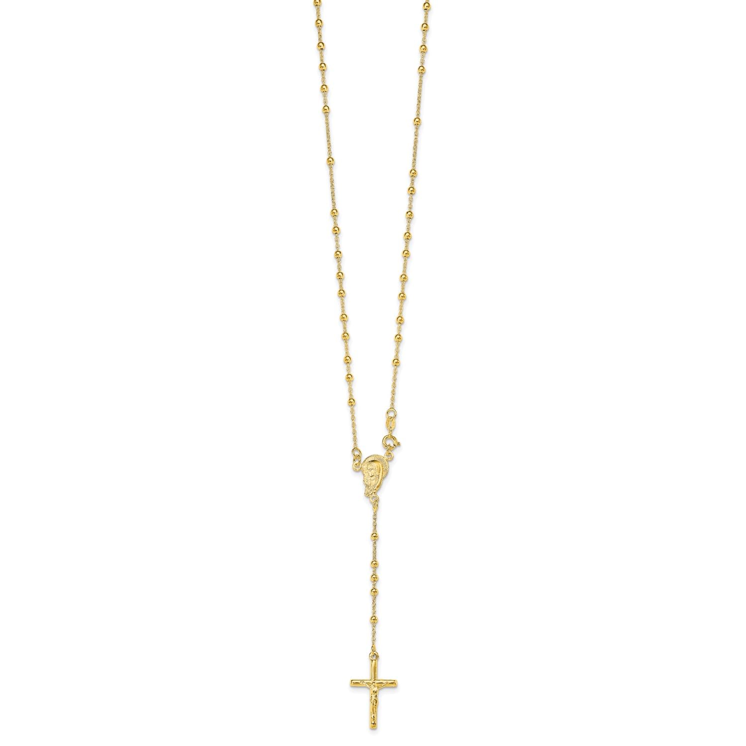 Jewelry Affairs Sterling Silver Gold Plated Religious Rosary Cross Necklace, 18 inch