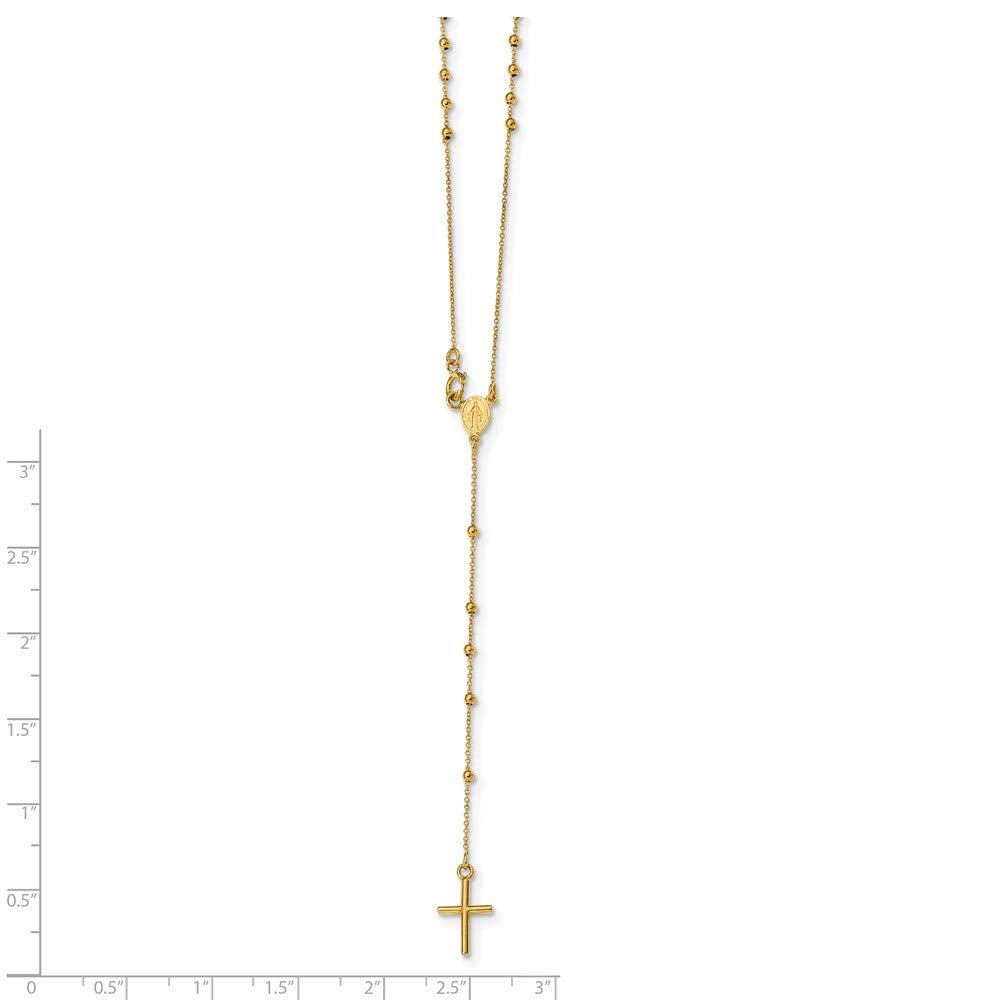 Jewelry Affairs 14K Yellow Gold Rosary Cross Pendant Necklace, Beaded Chain, 16.5 Inches