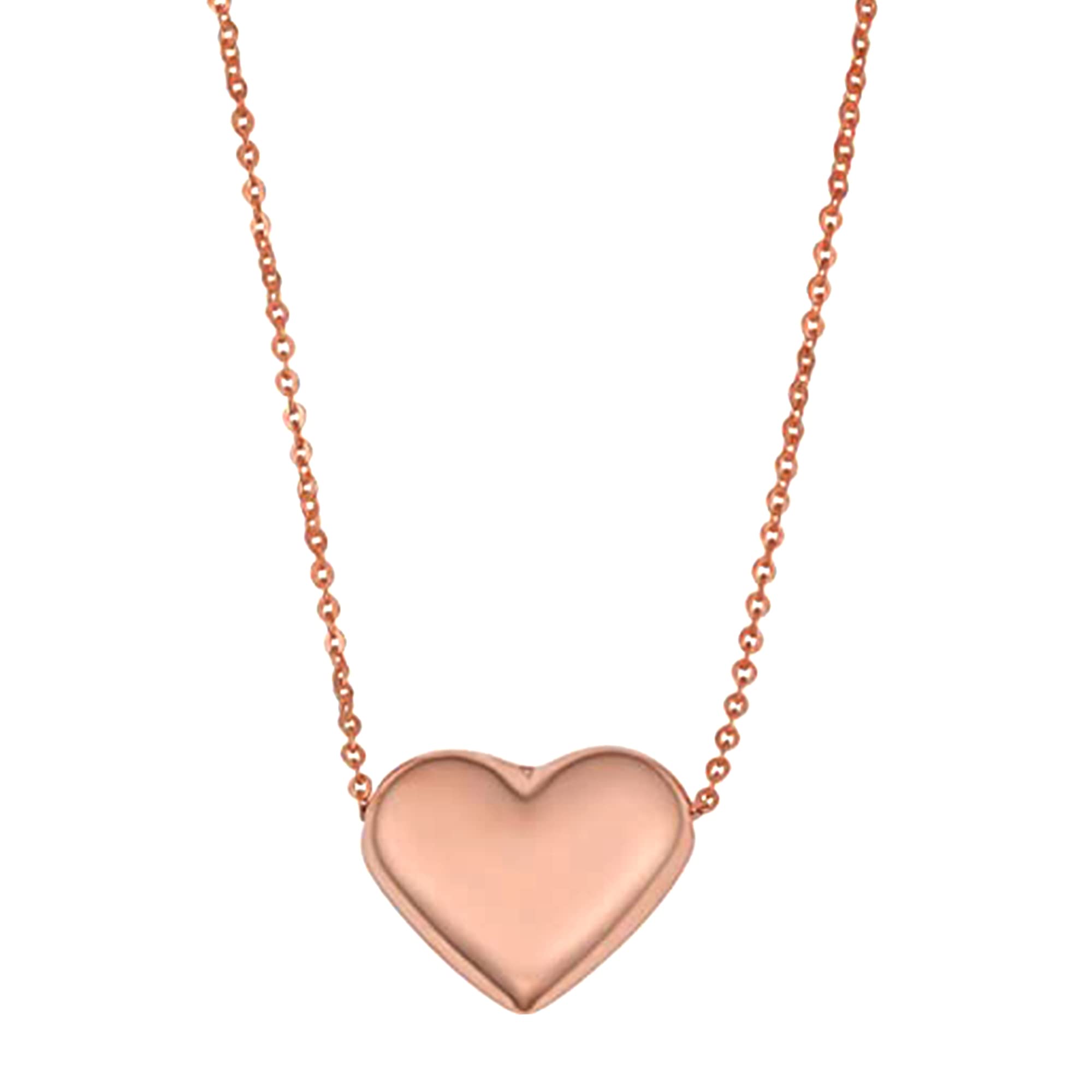 Real Gold Puffed Heart Pendant Necklace, 18" fine designer jewelry for men and women