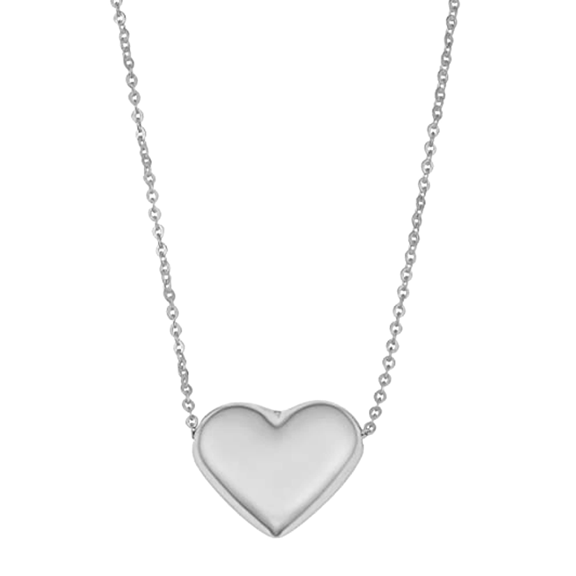 Real Gold Puffed Heart Pendant Necklace, 18" fine designer jewelry for men and women