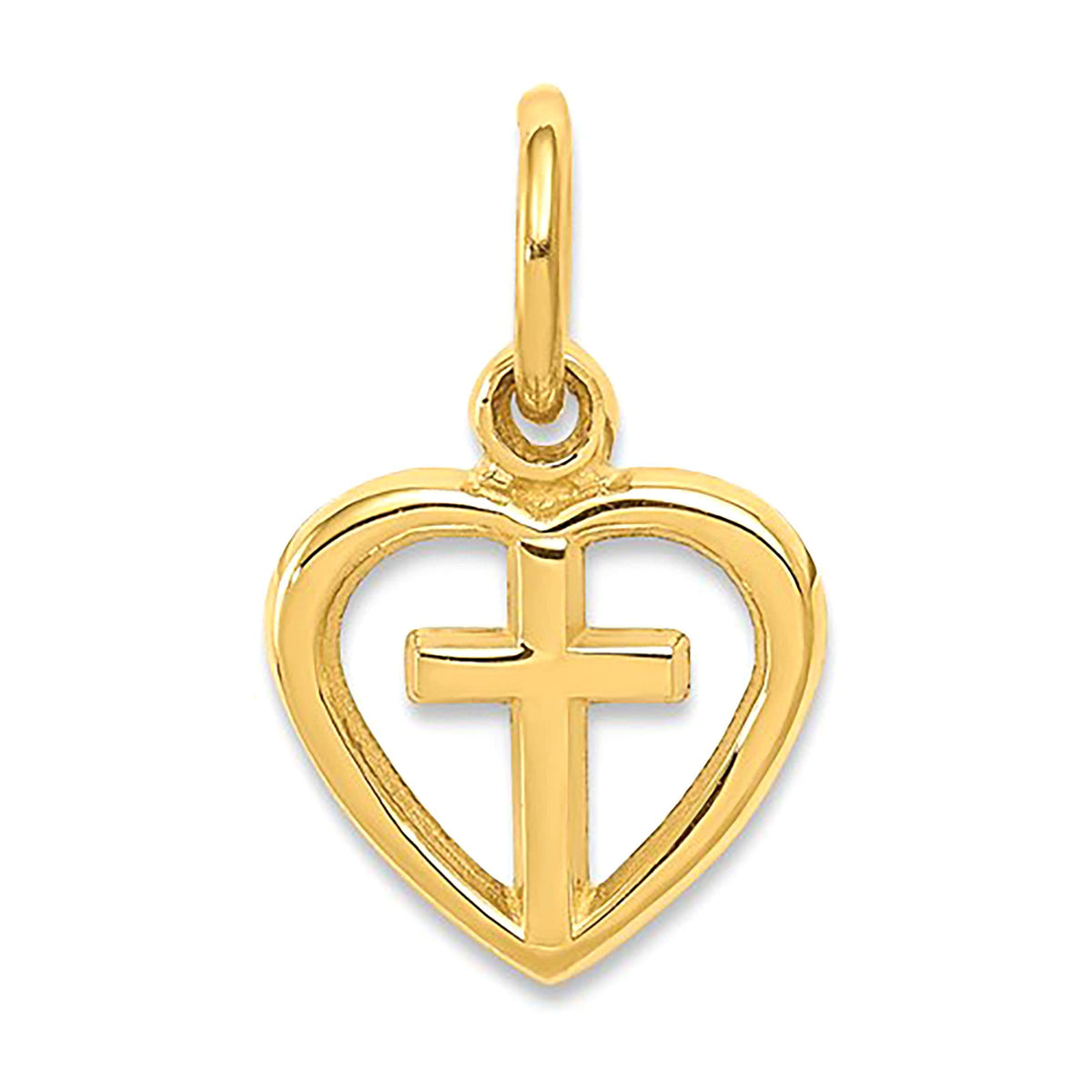 Pendentif à breloque cœur et croix en or jaune 14 carats, bijoux de créateurs fins pour hommes et femmes