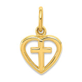 14K Yellow Gold Heart and Cross Charm Pendant