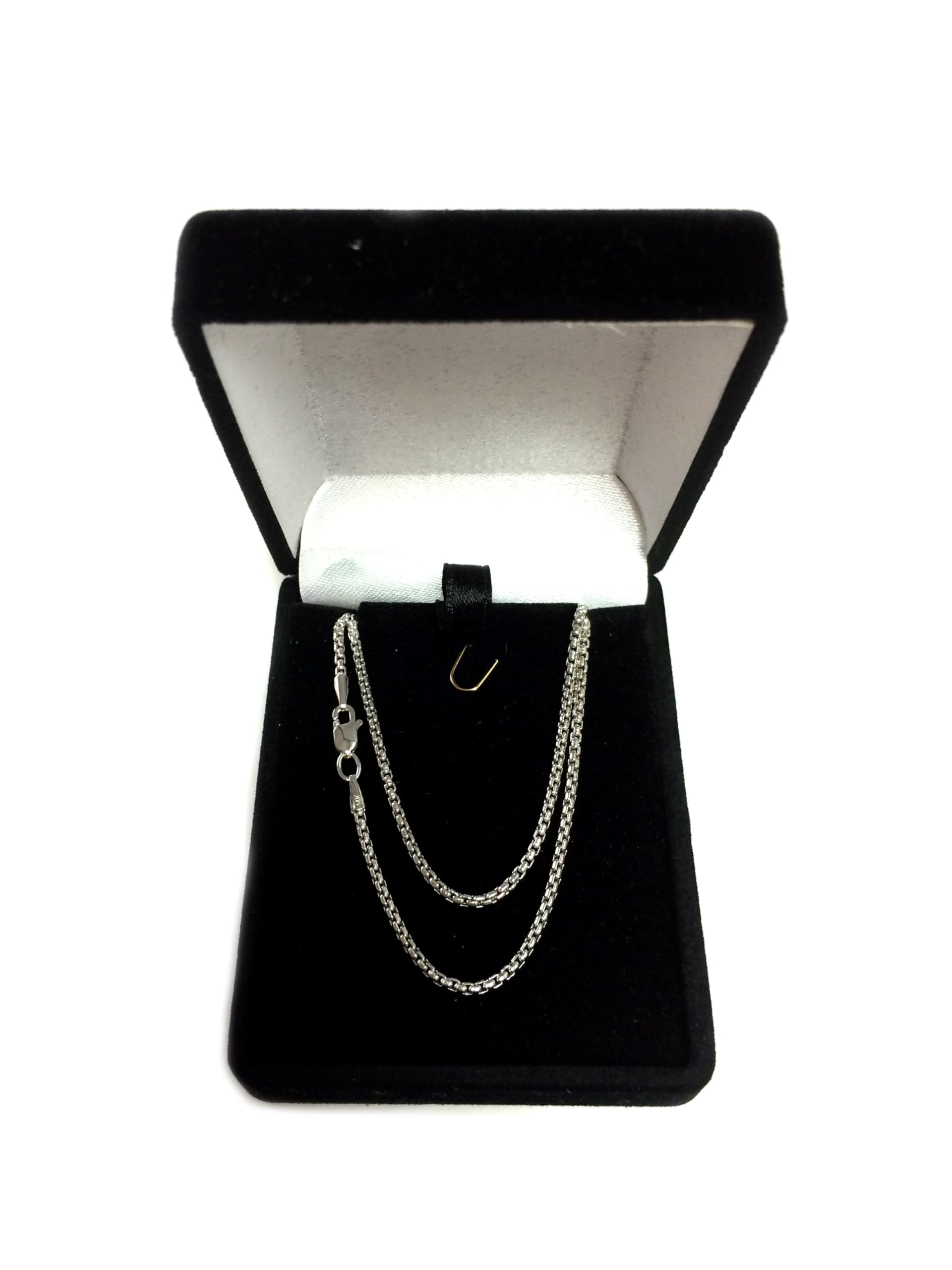 14k White Gold Round Box Chain Necklace, 1.4mm