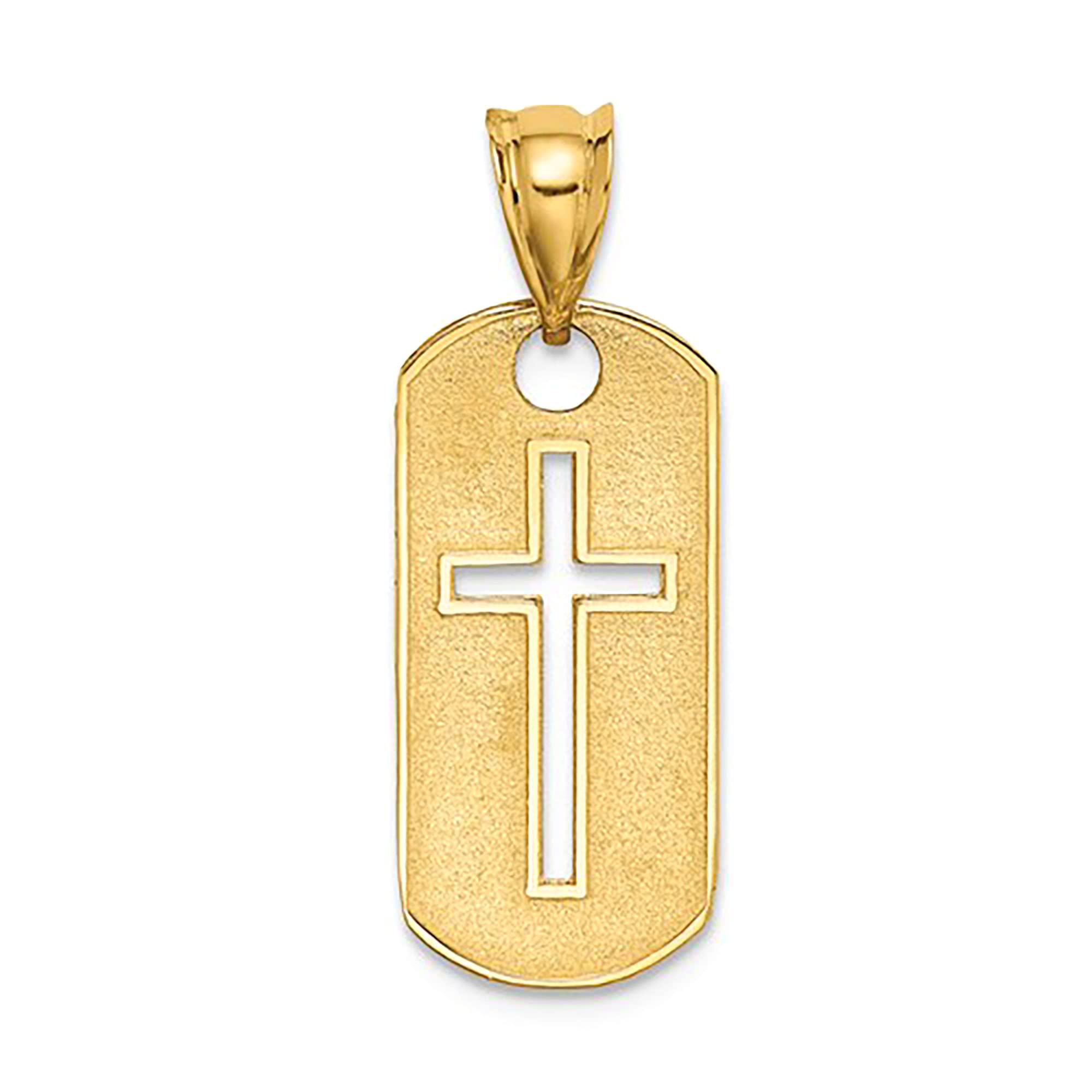 Ciondolo con croce ritagliata in oro giallo 14k, targhetta per cani, gioielli di design per uomini e donne