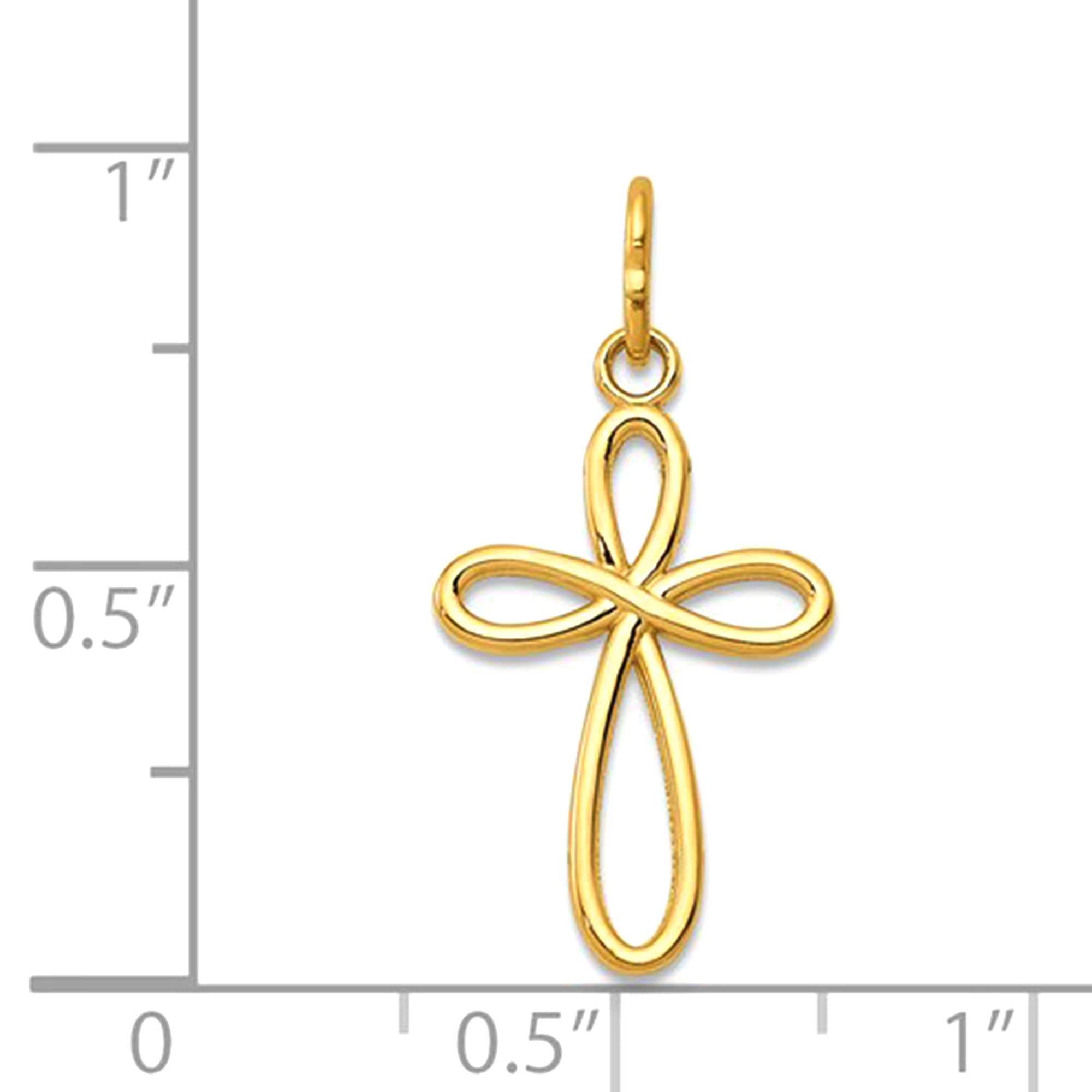 Ciondolo religioso con croce a nastro piccolo in oro giallo 14k, gioielli di design per uomini e donne