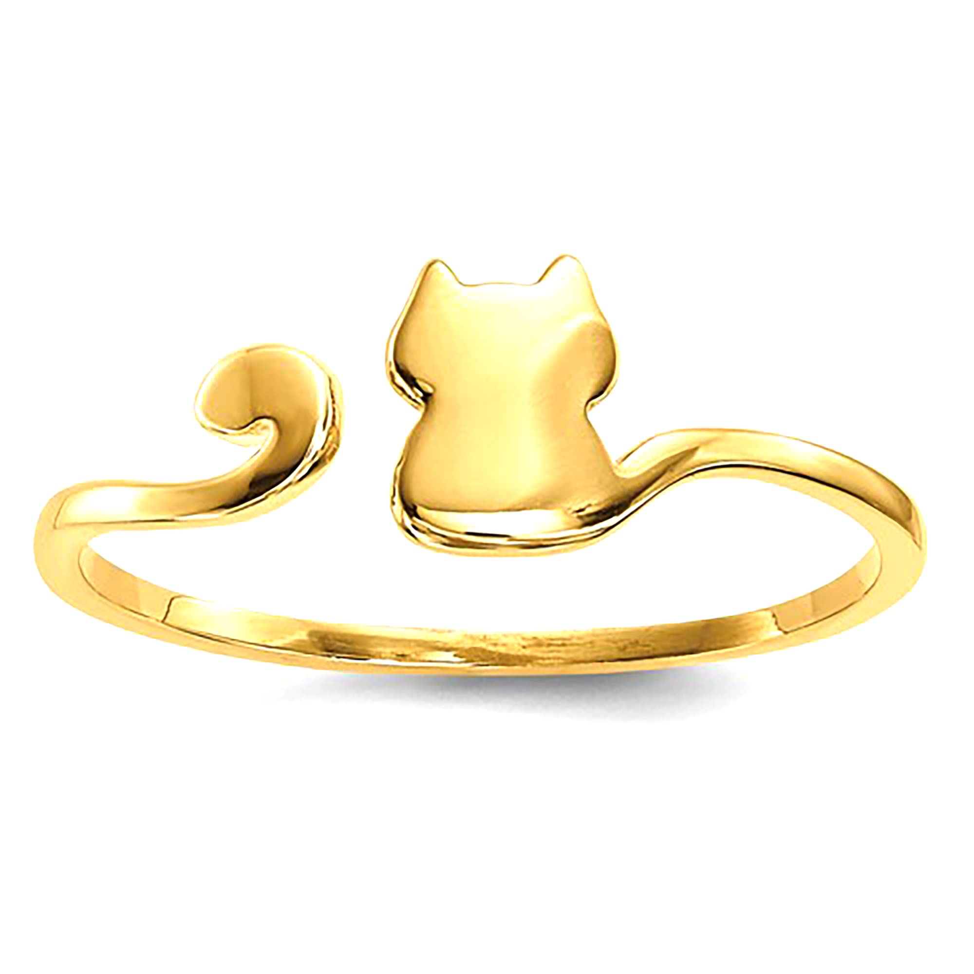 Anillo ajustable con diseño de gato pulido en oro amarillo de 14 quilates, joyería de diseño fino para hombres y mujeres