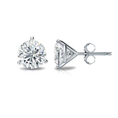 14k Gold Round VS/SI GH Lab Grown Diamond 3 Prong Martini Stud Post Earrings