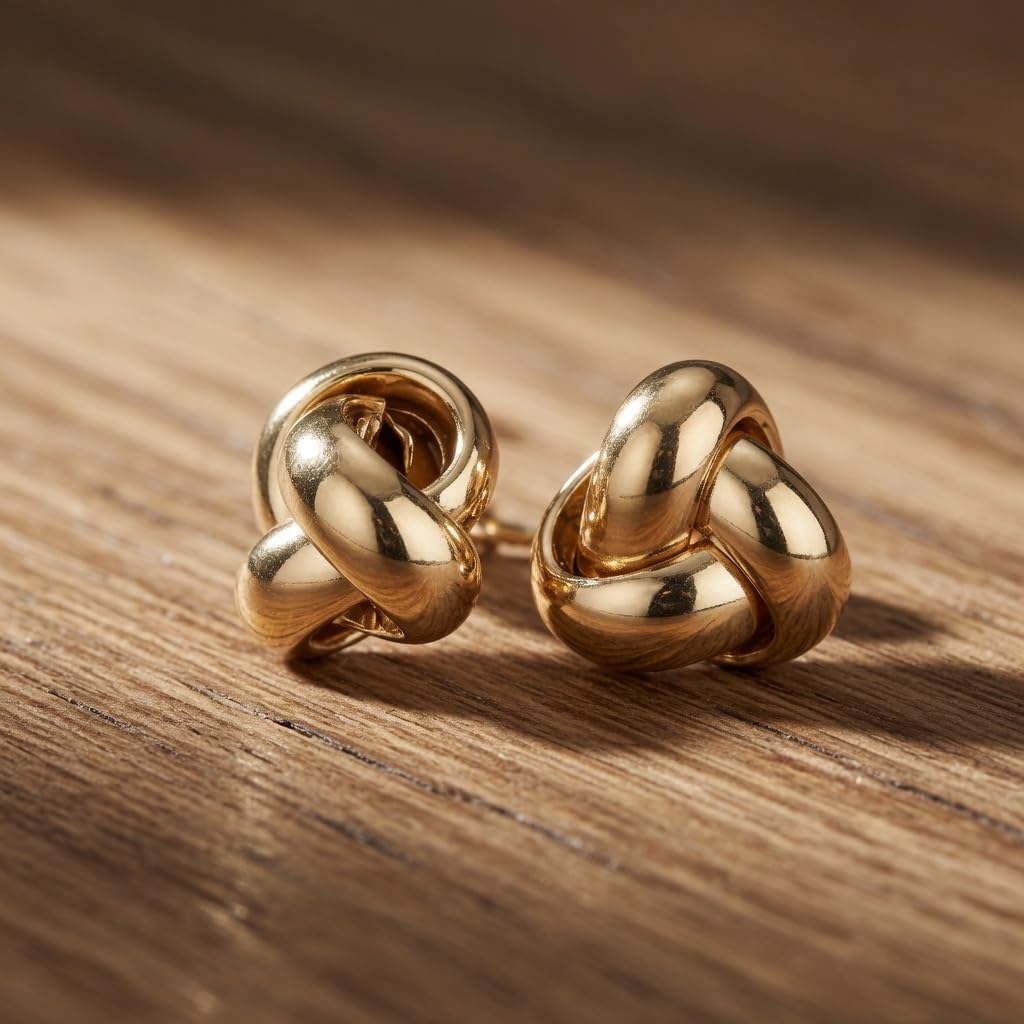14k Yellow Gold Single Row Love Knot Stud Earrings, 9mm