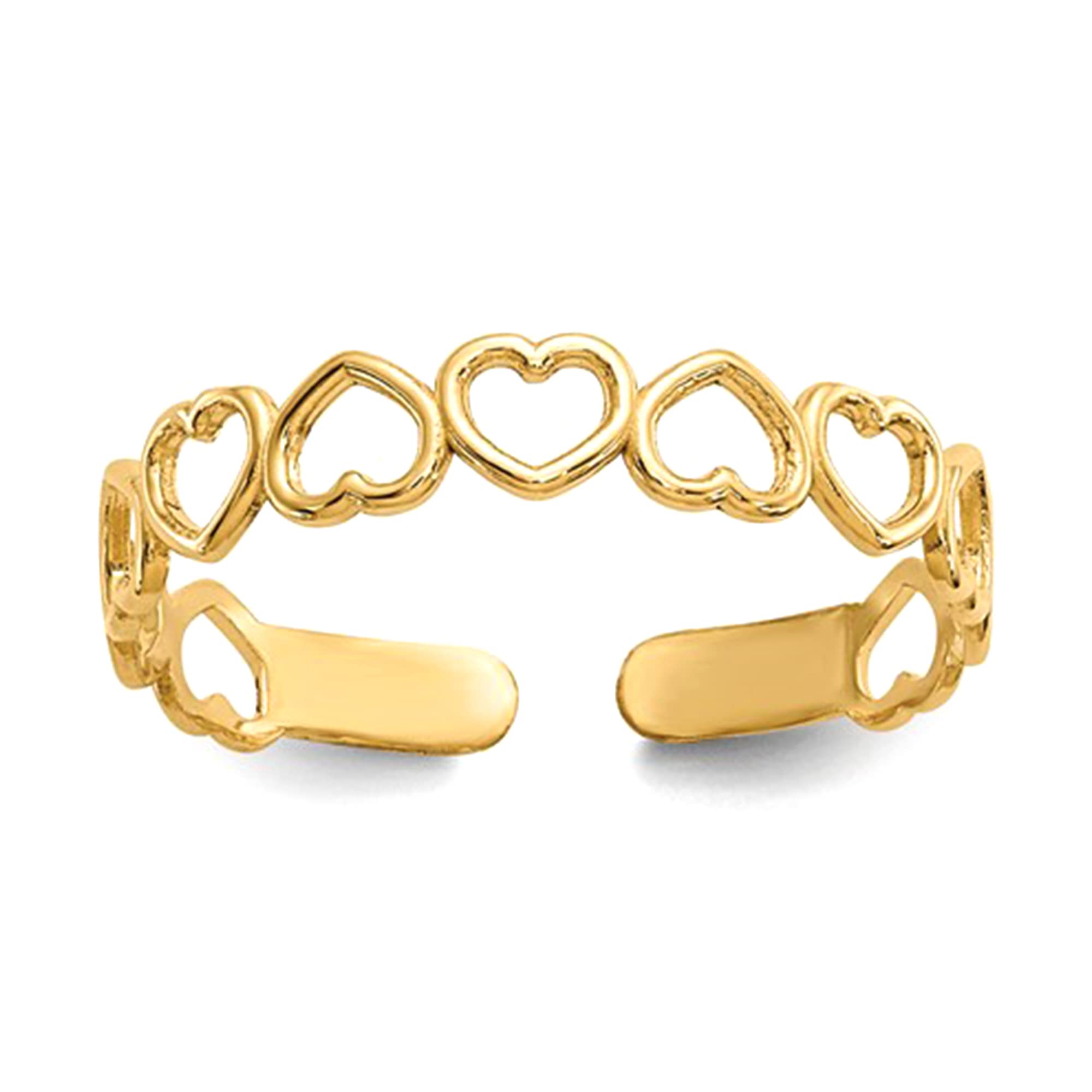 Anello da piede regolabile aperto con cuori in oro giallo 14k, gioielli di design per uomini e donne