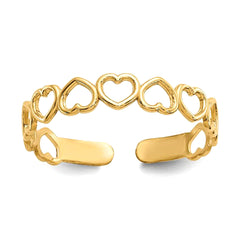 Anello da piede regolabile aperto con cuori in oro giallo 14k, gioielli di design per uomini e donne