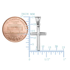 Ciondolo croce a tubo tondo lucido in oro bianco 14k, gioielli di design per uomini e donne