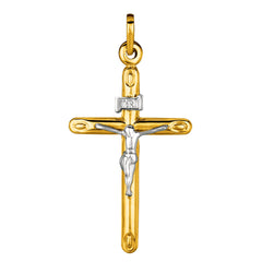 Pendentif crucifix en tube rond en or 14 carats 2 tons, bijoux de créateur raffinés pour hommes et femmes