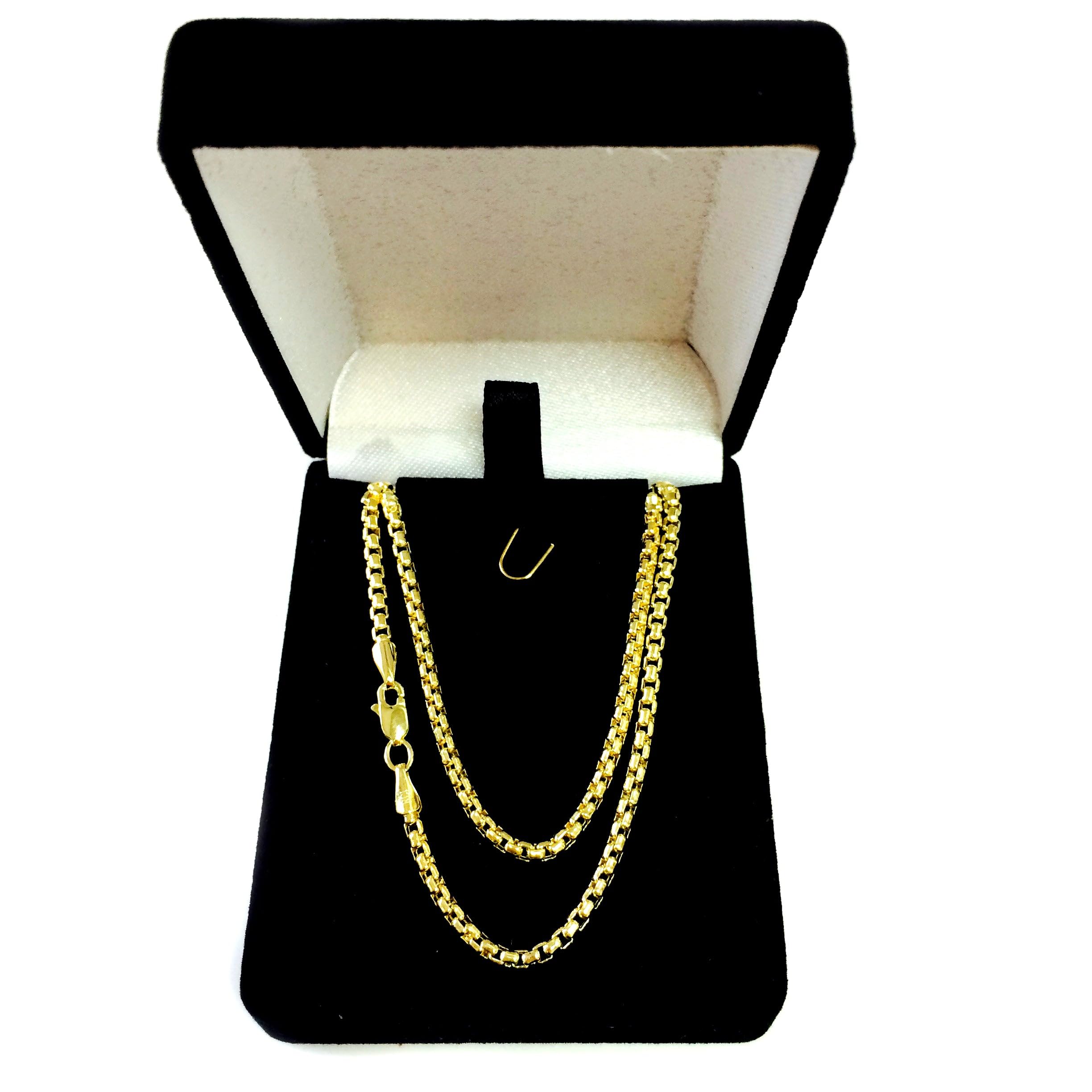 14k Yellow Gold Round Box Chain Necklace, 2.1mm